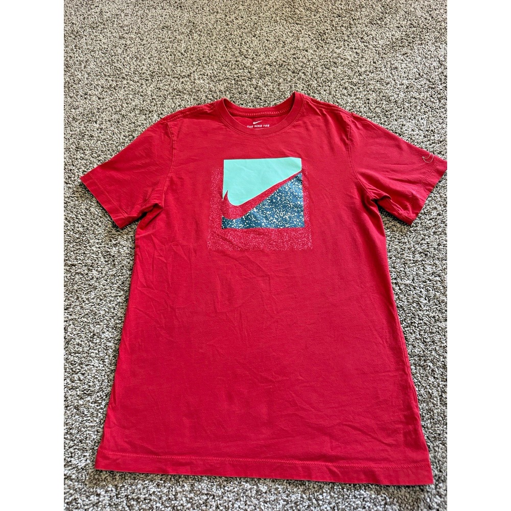 Nike The Nike Tee Men's S Red Crew Neck Short Sleeve Graphic Swoosh Logo